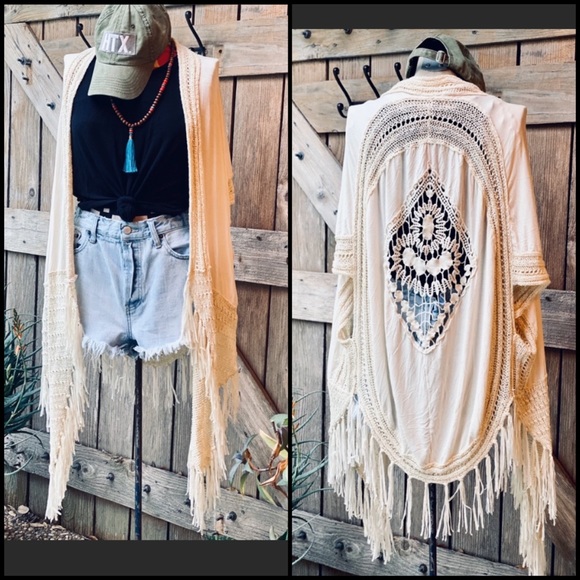 JODIFL Duster Cardigan Sweater Kimono Crochet M - Picture 6 of 7